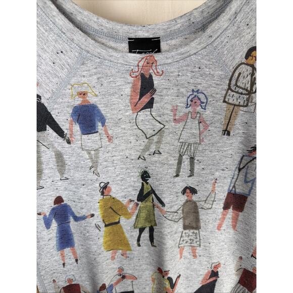 NWT Inoah Gray People Pattern Long Sleeve Round Neck Top #0867 XS USA - Picture 3 of 4